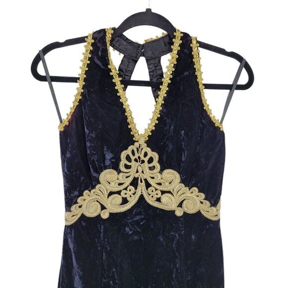 Vtg 80's Womens Jessica McClintock Gown Velvet Strappy Front Slit Evil Queen S - Picture 5 of 11